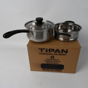 TiPAN Cooking Pots Non Electric Stainless Steel Milk Pot with Steamer 304 Steel for Boiling Steaming