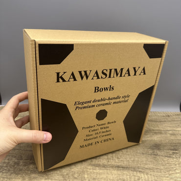 KAWASIMAYA Ceramic Soup Bowls, 10.5-inch White Large Serving Dish with Handles, Modern Dining Cookware