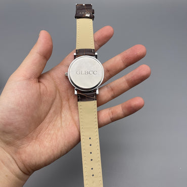 GLBCC Luminous Blue Glass Men's Watch with Brown Leather Strap - White Dial
