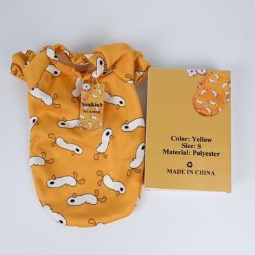 Saalkiub Cute Cartoon Pet Clothing Yellow Dog Cat Apparel Casual Comfortable Small Medium Pet Clothes Fashion Animal Wear