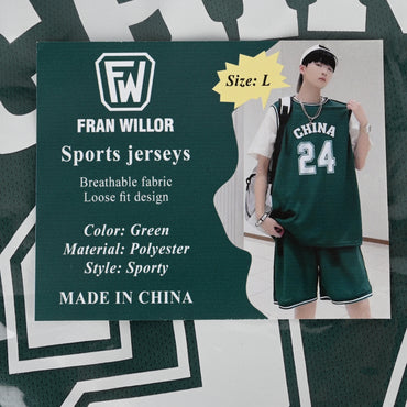 FRAN WILLOR Kids' Green Korean Style Sports Jerseys Set Children's Summer Casual Sports Jerseys with Breathable Fabric