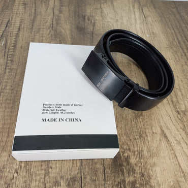 REAL COOPERMAN Stylish Black Square Buckle Belt - Durable Leather for Casual and Wear