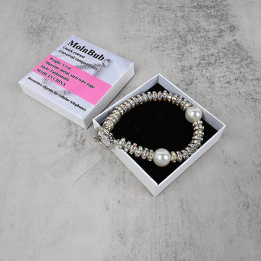 MolnBub Pearl & Crystal Phone Charm Bracelet Decorative Charms for Cell Phones, Elegant Mobile Accessory