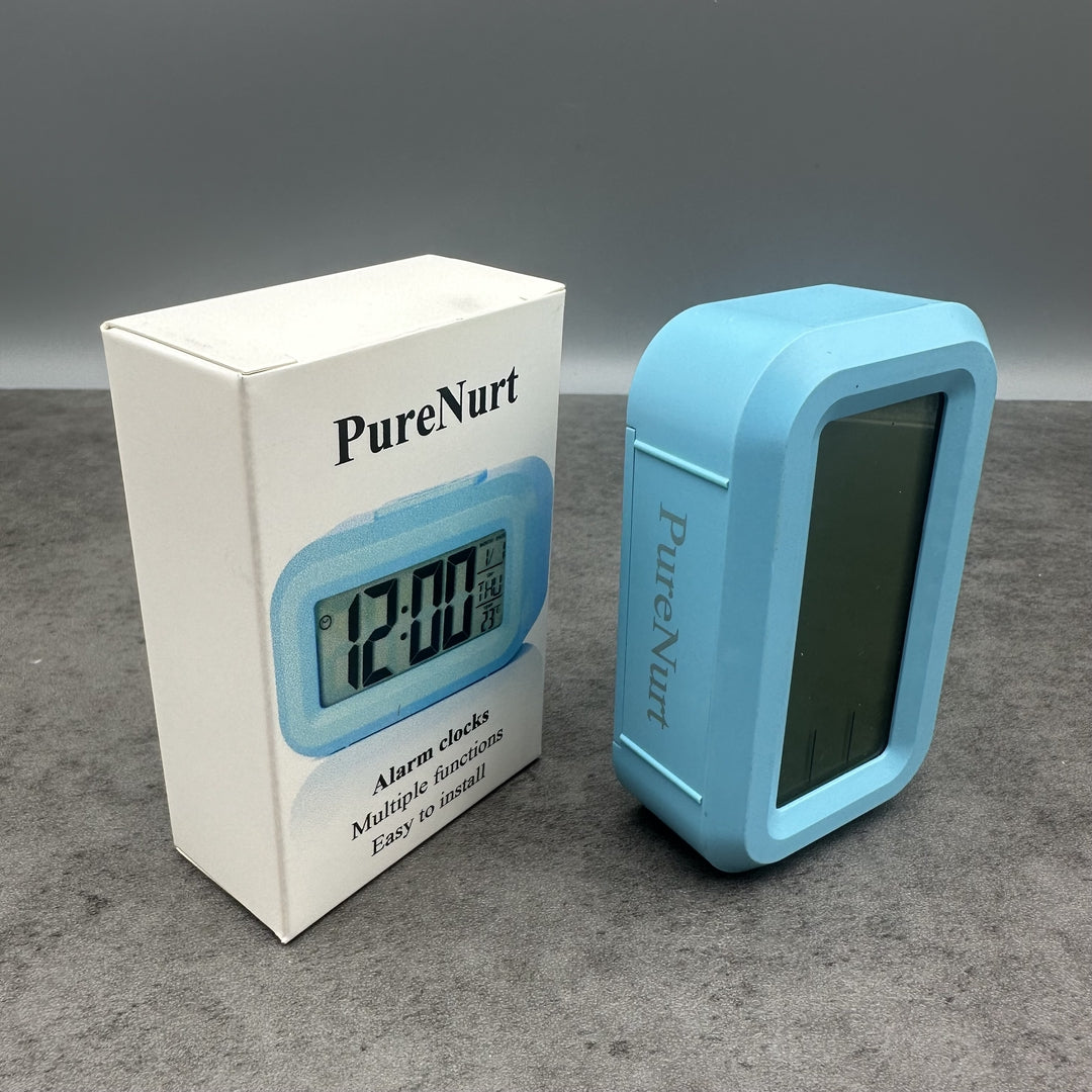PureNurt Digital Alarm Clocks Modern Electronic Time Display With LED Screen Battery Powered Bedside Clock