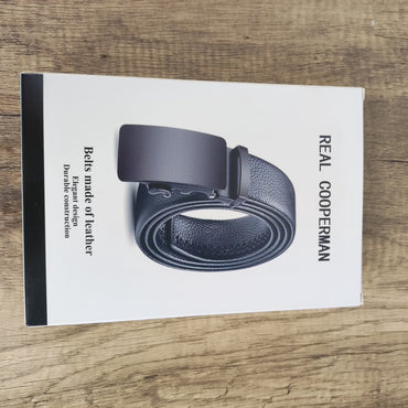 REAL COOPERMAN Stylish Black Square Buckle Belt - Durable Leather for Casual and Wear