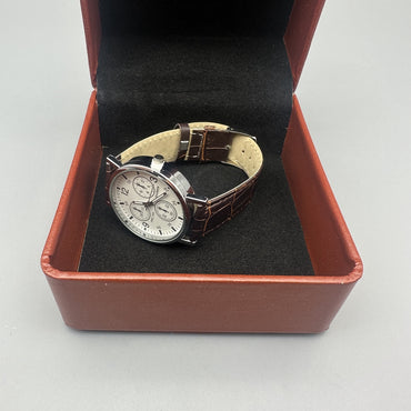 NEONWORKS Classic Men's Analog Wrist Watches - White Dial Brown Leather Band