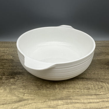 KAWASIMAYA Ceramic Soup Bowls, 10.5-inch White Large Serving Dish with Handles, Modern Dining Cookware