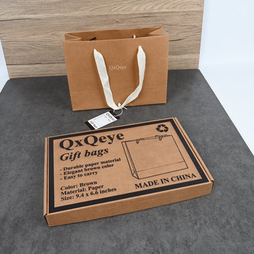 QxQeye Elegant Brown Paper Gift Bags Durable Kraft Gift Bags with Handles for Parties, Birthdays & Holidays