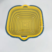 Elqoged Double Layer Kitchen Vegetable Washing Basin Draining Basket - Blue, Medium Size for Efficient Rinsing and Easy Maneuverability