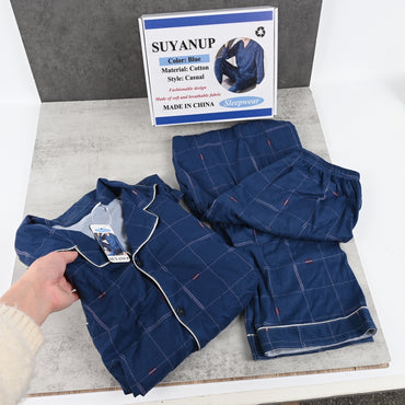 SUYANUP Men's Cotton Sleepwear Pajama Set Soft Breathable Lounge Sleep Pants and Shirt