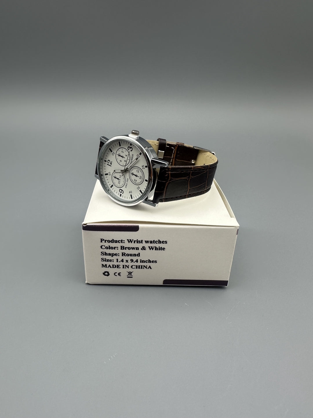 NEONWORKS Classic Men's Analog Wrist Watches - White Dial Brown Leather Band