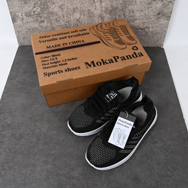 MokaPanda Black Breathable Sports Shoes Soft Sole Lightweight for Casual Walking and Gym