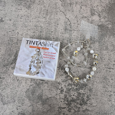 TINTAShift Crystal Bead Phone Charm Bracelet Elegant Metal Keychain Accessory for Phones & Keys