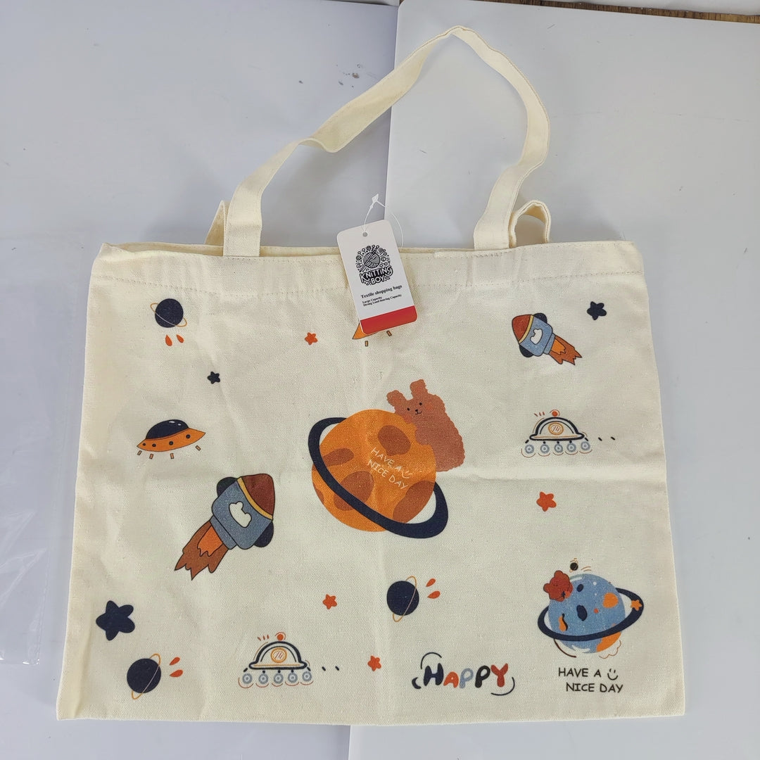 KNiTTiNG BOY Textile Shopping Bags - Durable Canvas Reusable Grocery Tote