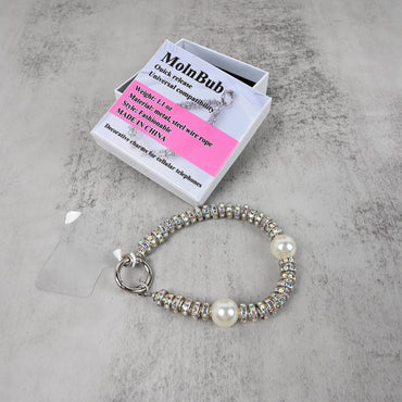 MolnBub Pearl & Crystal Phone Charm Bracelet Decorative Charms for Cell Phones, Elegant Mobile Accessory