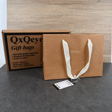 QxQeye Elegant Brown Paper Gift Bags Durable Kraft Gift Bags with Handles for Parties, Birthdays & Holidays