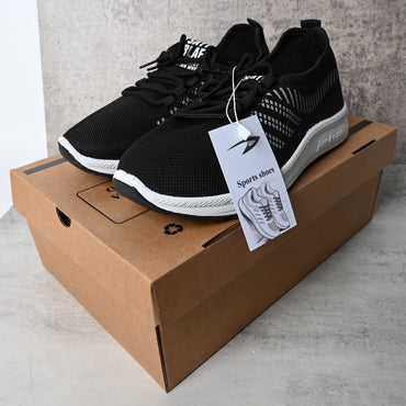 "D" Design Men's Black Breathable Sports Shoes Soft Sole Lightweight Casual Sneakers for Daily Wear