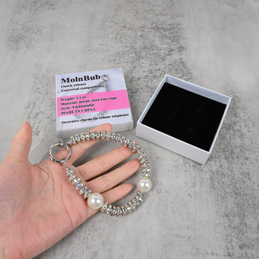 MolnBub Pearl & Crystal Phone Charm Bracelet Decorative Charms for Cell Phones, Elegant Mobile Accessory