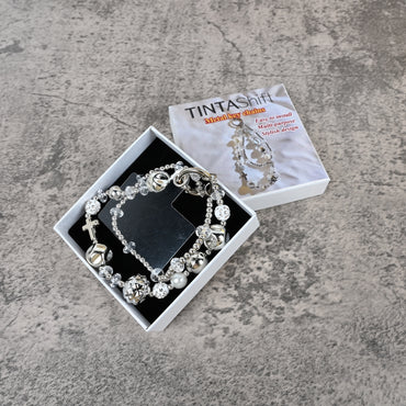 TINTAShift Crystal Bead Phone Charm Bracelet Elegant Metal Keychain Accessory for Phones & Keys
