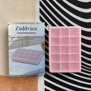 Zxddvuce Ice cube molds for refrigerators BPA-Free Pink Silicone Flexible Leak-Proof Clear Cube Making 17X11.5X3.1Cm 134G Standard Freezer Ice Cube Molds