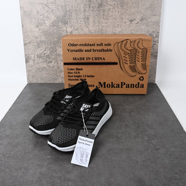 MokaPanda Black Breathable Sports Shoes Soft Sole Lightweight for Casual Walking and Gym