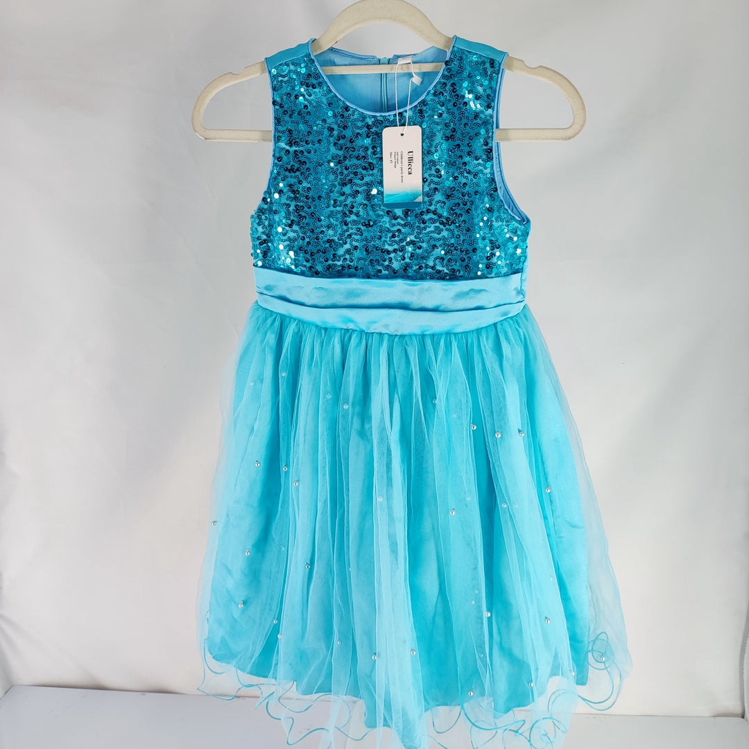 Ullicca Charming Blue Children's Dress with Bow, Pearl, Sequin, and Tulle Details – Perfect for Special Occasions and Celebrations