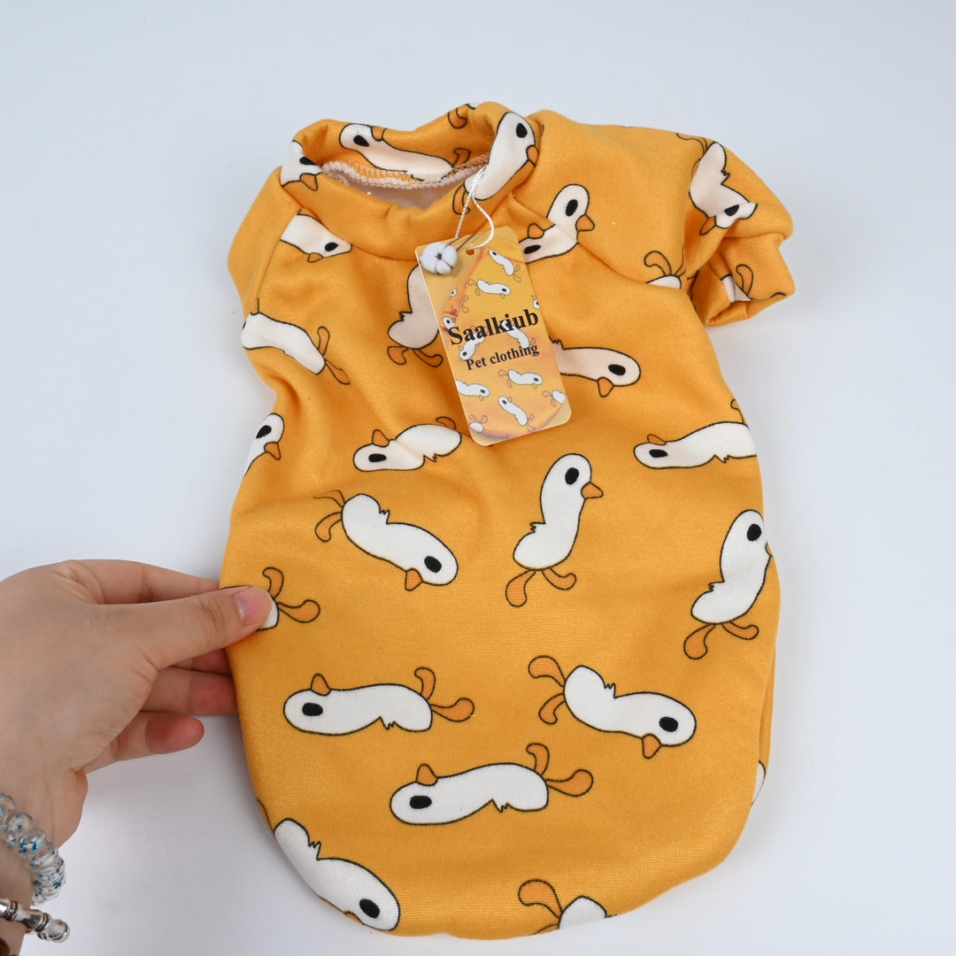 Saalkiub Cute Cartoon Pet Clothing Yellow Dog Cat Apparel Casual Comfortable Small Medium Pet Clothes Fashion Animal Wear