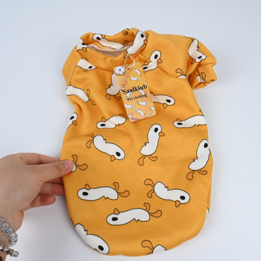 Saalkiub Cute Cartoon Pet Clothing Yellow Dog Cat Apparel Casual Comfortable Small Medium Pet Clothes Fashion Animal Wear