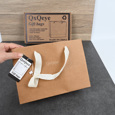 QxQeye Elegant Brown Paper Gift Bags Durable Kraft Gift Bags with Handles for Parties, Birthdays & Holidays