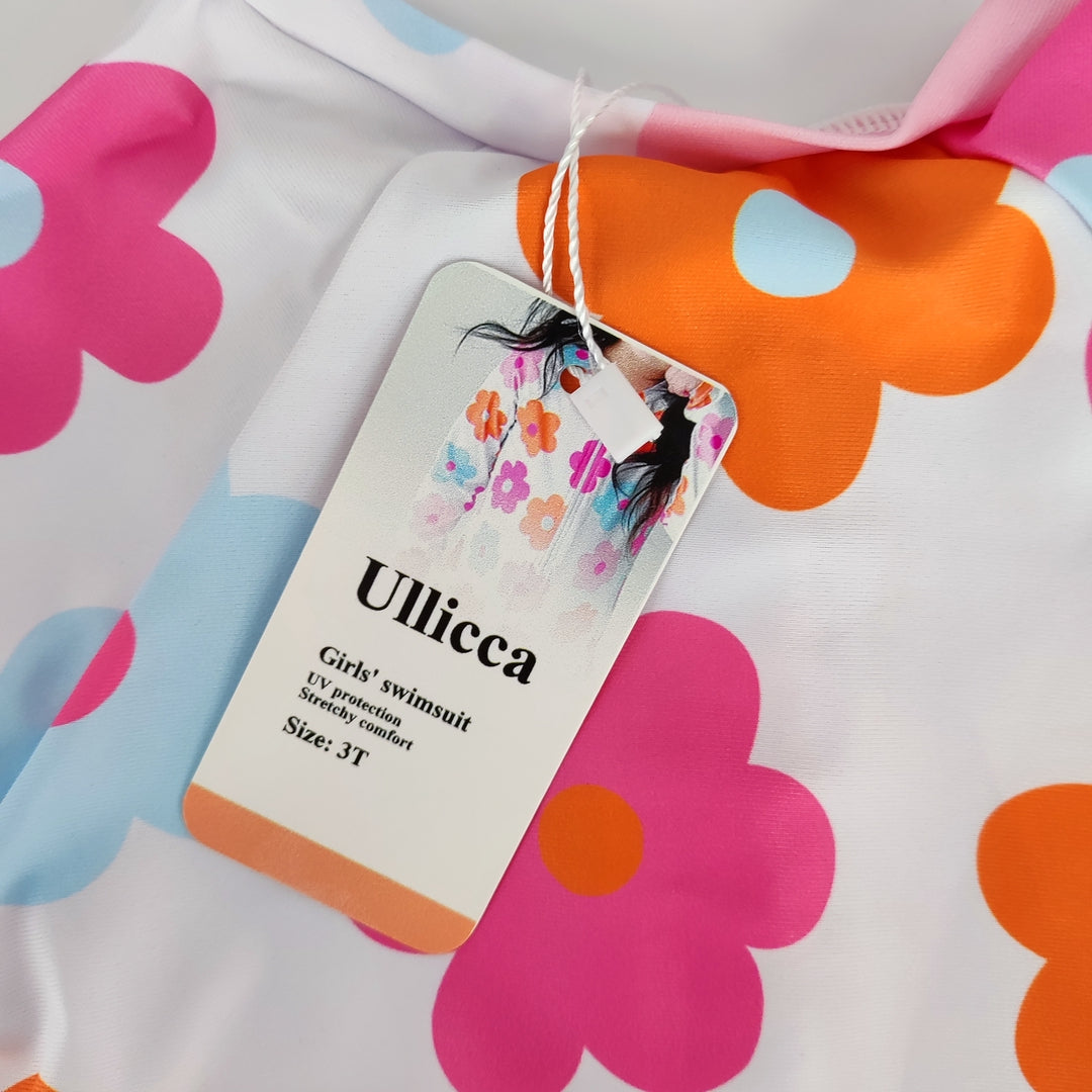 Ullicca Adorable New Girls' Long Sleeve One-Piece Swims Matching Swim Cap – and Beach Trips