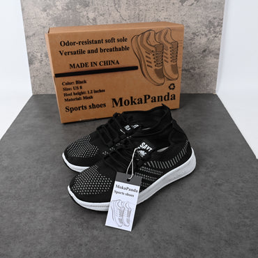 MokaPanda Black Breathable Sports Shoes Soft Sole Lightweight for Casual Walking and Gym