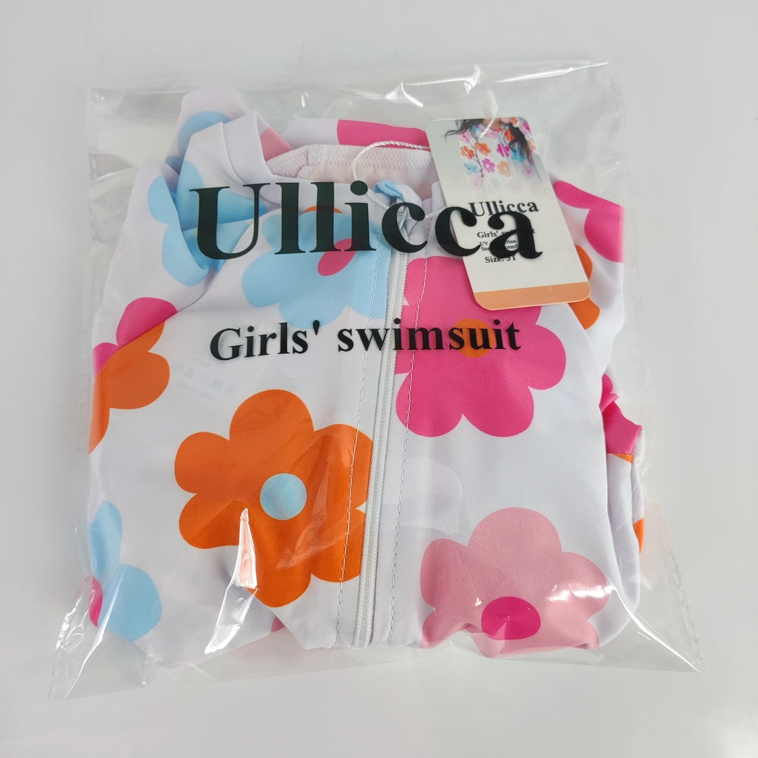 Ullicca Adorable New Girls' Long Sleeve One-Piece Swims Matching Swim Cap – and Beach Trips