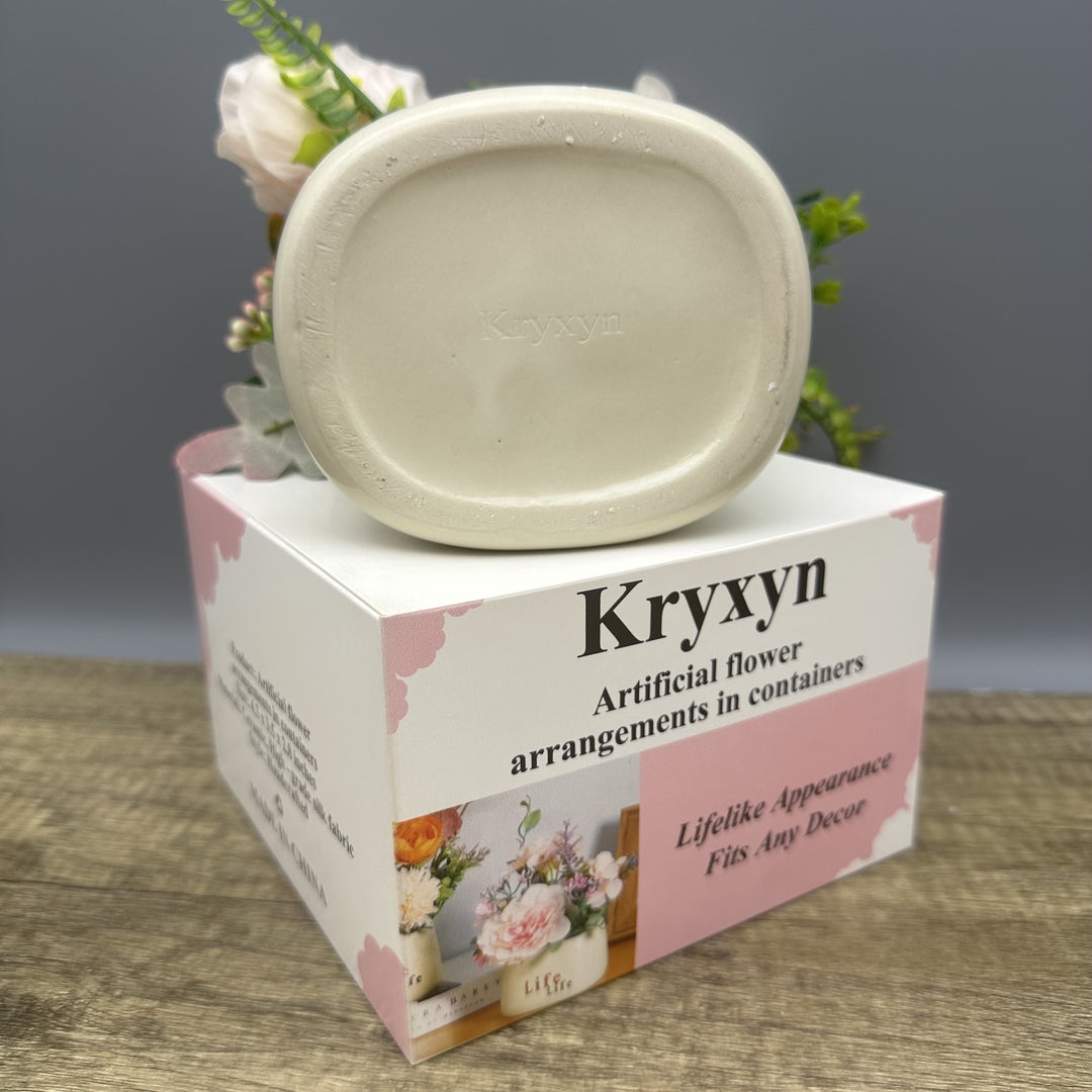 Kryxyn Artificial Flower Arrangements in Containers - Artificial Peony & Hydrangea Silk Flower Arrangement in Ceramic Pot