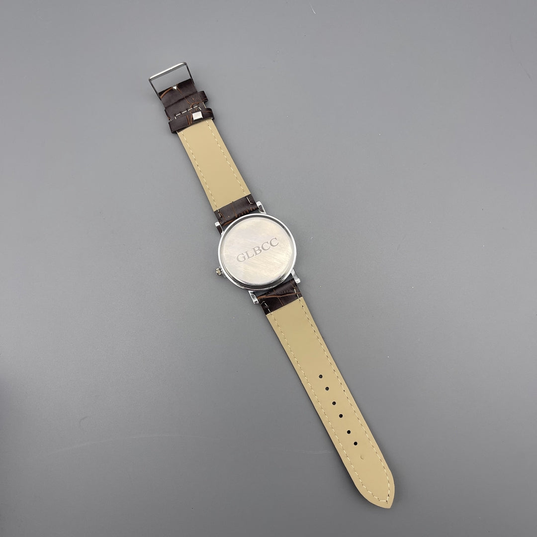 GLBCC Luminous Blue Glass Men's Watch with Brown Leather Strap - White Dial