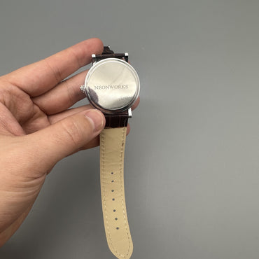 NEONWORKS Classic Men's Analog Wrist Watches - White Dial Brown Leather Band