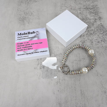 MolnBub Pearl & Crystal Phone Charm Bracelet Decorative Charms for Cell Phones, Elegant Mobile Accessory