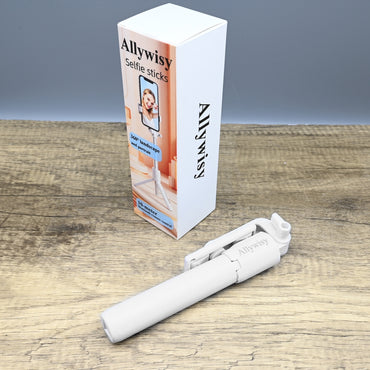 Allywisy Selfie Sticks Bluetooth Selfie Stick Phone Holder White ABS and Stainless Steel Lightweight Extends to 7.3 Inches