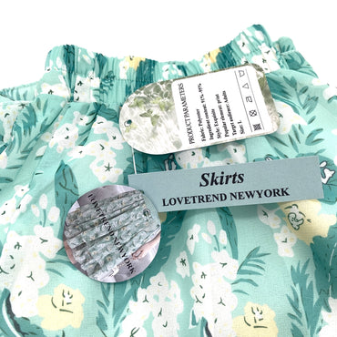 LOVETREND NEWYORK Skirts Green Floral Print 91% To 95% Polyester Exquisite Double Layer Hem Skirts