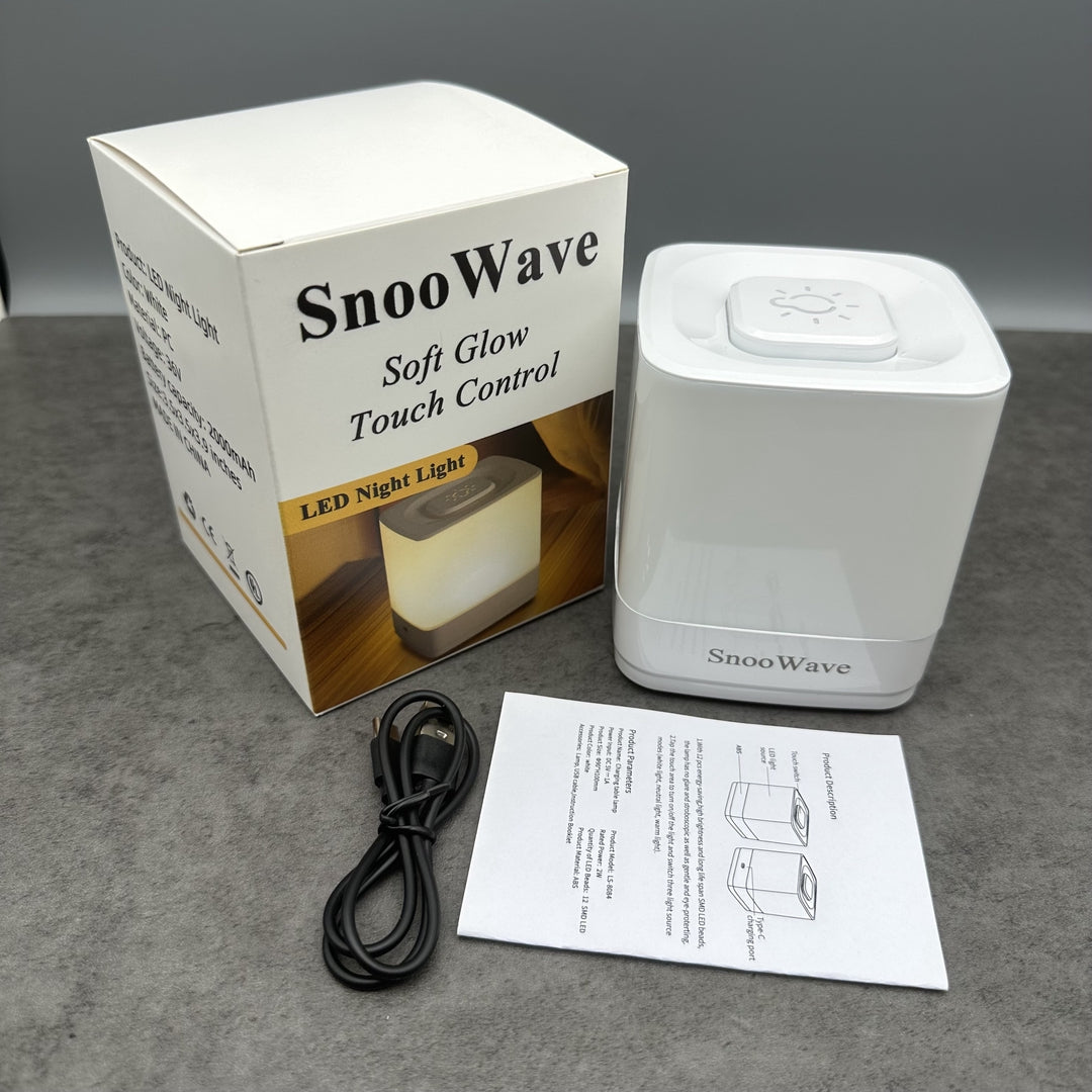 SnooWave Rechargeable LED Night Light Touch Control Bedside Lamp With Smart Dimming Battery Powered Soft Illumination