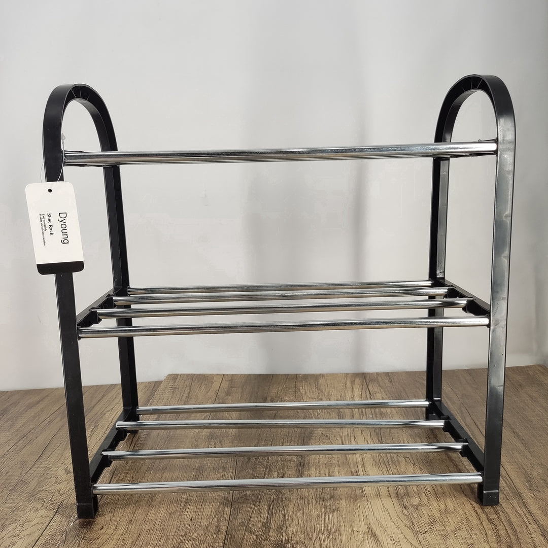 Dyoung Black Shoe Rack - Durable Plastic and Alloy Steel Shoe Organizer (15.7 x 7.4 x 15.7 inches) - Space-Saving Modern Design