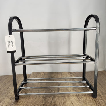 Dyoung Black Shoe Rack - Durable Plastic and Alloy Steel Shoe Organizer (15.7 x 7.4 x 15.7 inches) - Space-Saving Modern Design