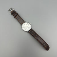 NEONWORKS Classic Men's Analog Wrist Watches - White Dial Brown Leather Band
