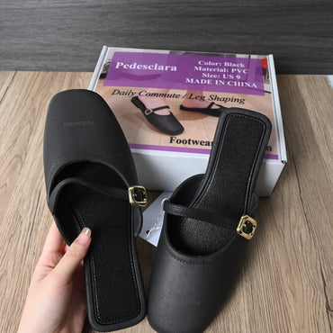 Pedesclara Women's Black Upgraded Footwear Modern Leather Shoes for Versatile Everyday Wear
