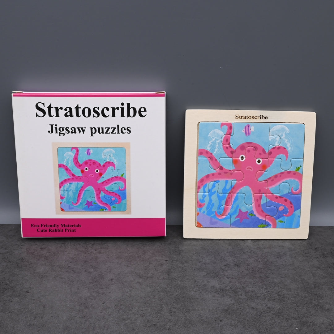 Stratoscribe Jigsaw Puzzles Wooden Ocean Theme Educational Puzzle Set for Kids Early Learning Octopus Shape Development Toys for Toddlers Children