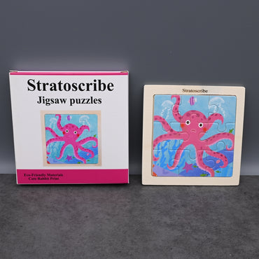 Stratoscribe Jigsaw Puzzles Wooden Ocean Theme Educational Puzzle Set for Kids Early Learning Octopus Shape Development Toys for Toddlers Children
