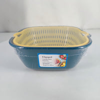 Elqoged Double Layer Kitchen Vegetable Washing Basin Draining Basket - Blue, Medium Size for Efficient Rinsing and Easy Maneuverability