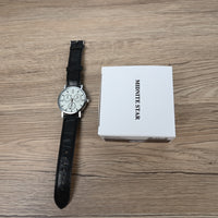 MIDNITE STAR Men's Classic Minimalist Black Leather Strap Watches with Japanese Quartz Movement