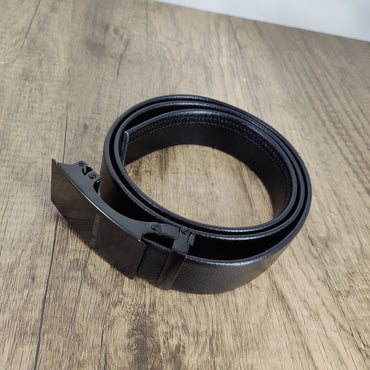 REAL COOPERMAN Stylish Black Square Buckle Belt - Durable Leather for Casual and Wear