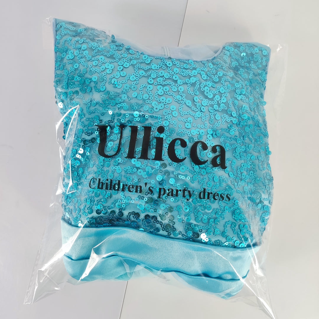 Ullicca Charming Blue Children's Dress with Bow, Pearl, Sequin, and Tulle Details – Perfect for Special Occasions and Celebrations