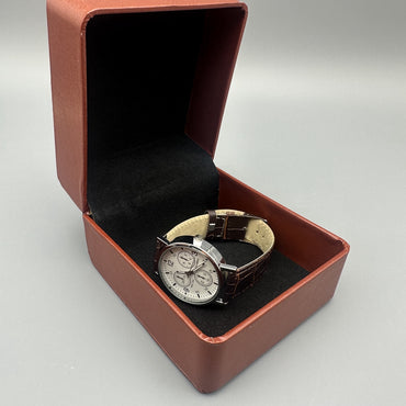 NEONWORKS Classic Men's Analog Wrist Watches - White Dial Brown Leather Band